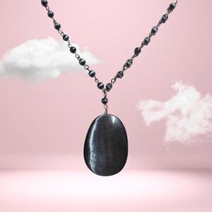 Grey Tiger's Eye Beaded Pendant Necklace